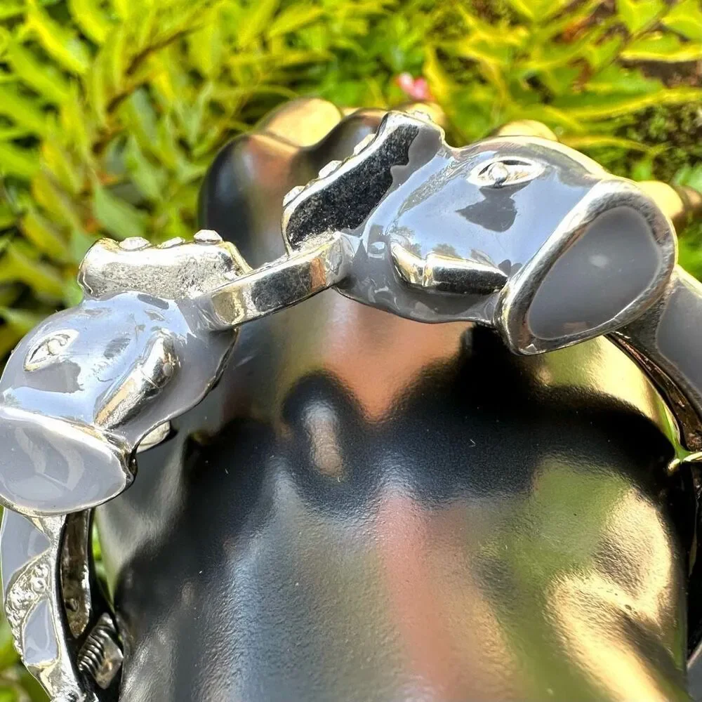 Grey elephant enamel hinged bangle bracelet